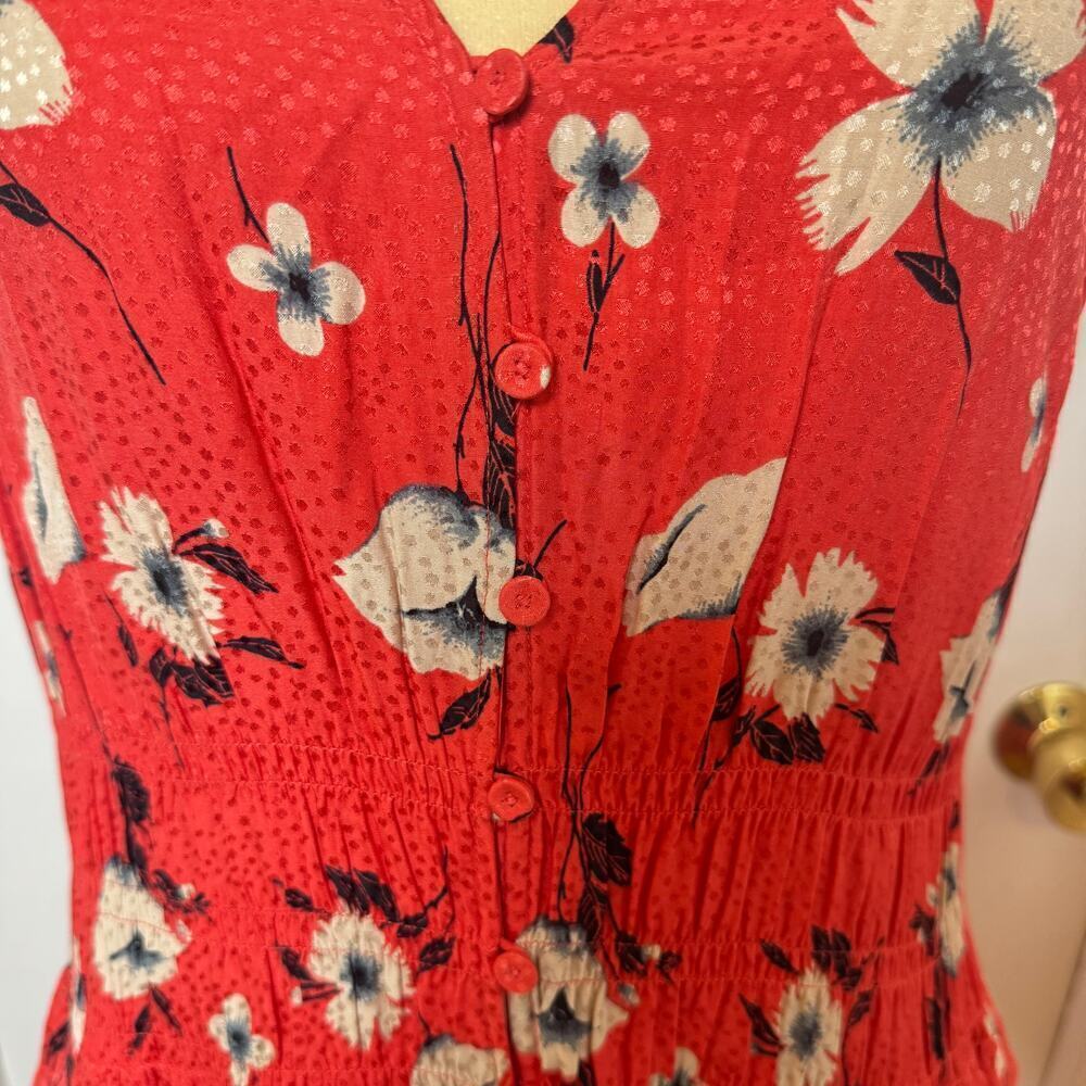 Rebecca Taylor Daniella Smocked Floral Silk Button Down Midi Dress - L - Picture 5 of 10
